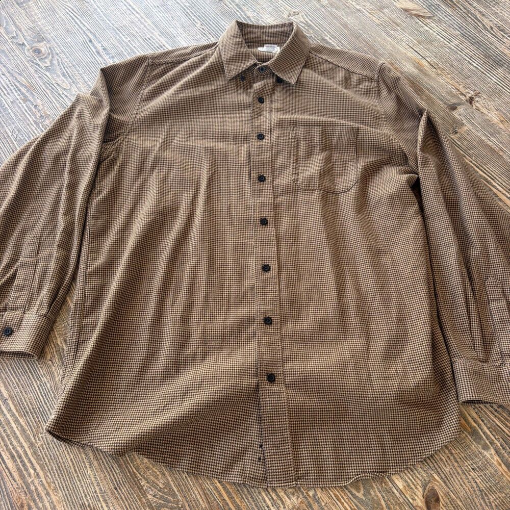 LL Bean Shirt Mens Large Tall L Tall Brown Houndstooth Long Sleeve Item 298277